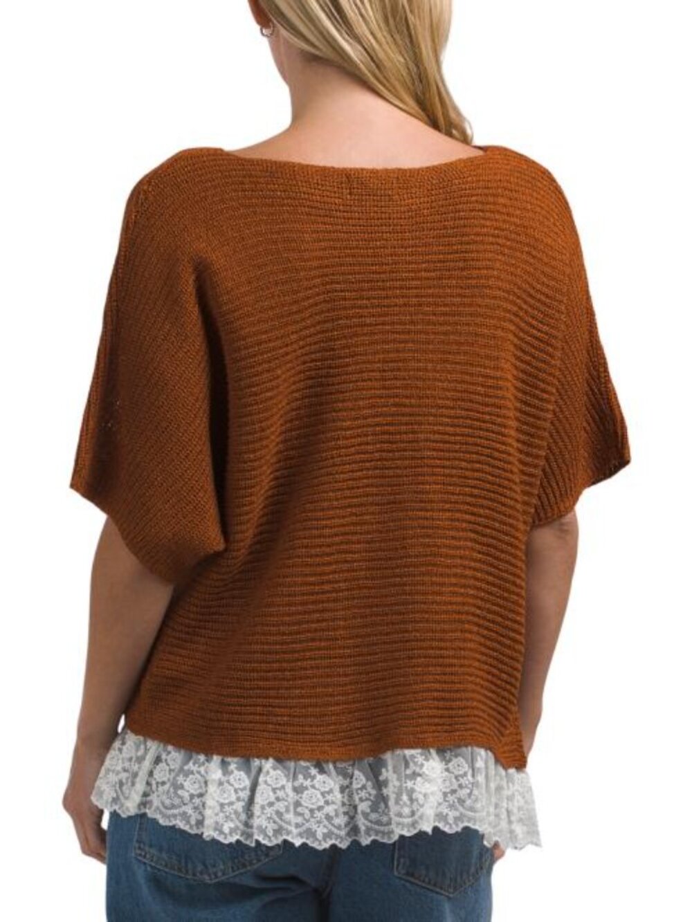 BB DAKOTA Elbow Sleeve Dolman Sweater With Lace Hem - Picture 2 of 3